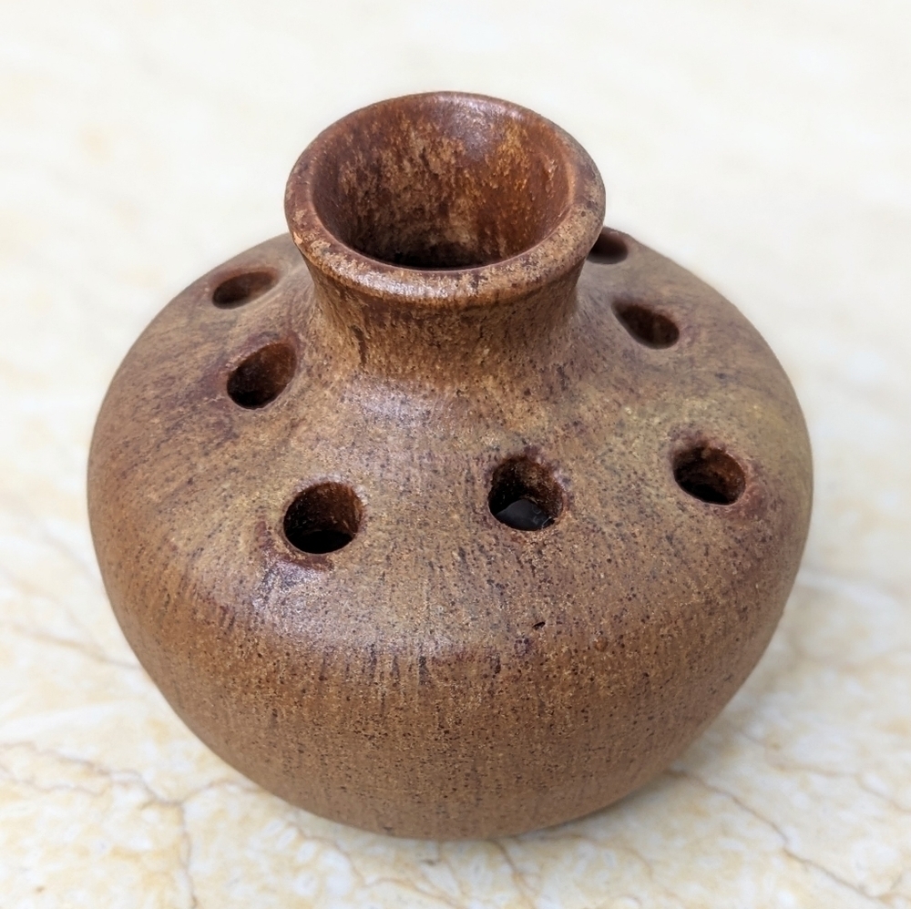 Studio Pottery Seagrove Flower Frog Brown Vase Handcrafted Artisan Made